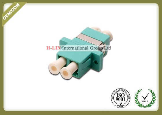 China LC OM3 Duplex SC Type Plastic Fiber Optic Adapter With Ceramic Sleeve Aqua Color supplier